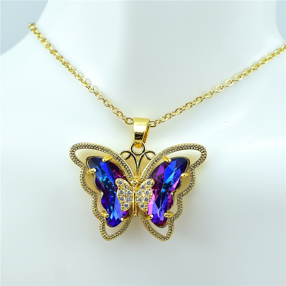Crystal Glass Butterfly Necklace