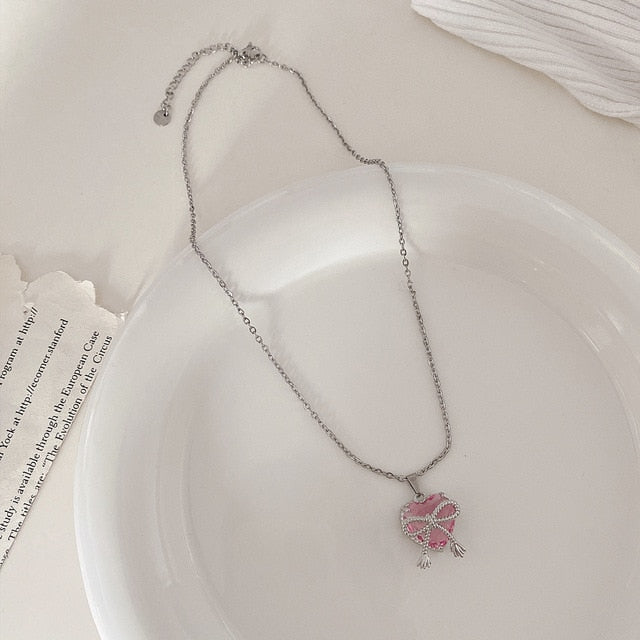 Cupid Crystal Pearl Heart Necklace