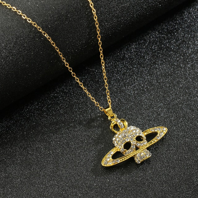 Skull Cross Saturn Necklace