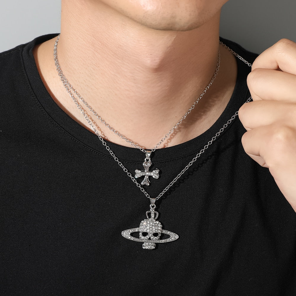 Skull Cross Saturn Necklace