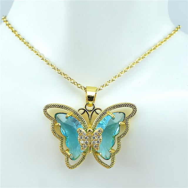 Crystal Glass Butterfly Necklace
