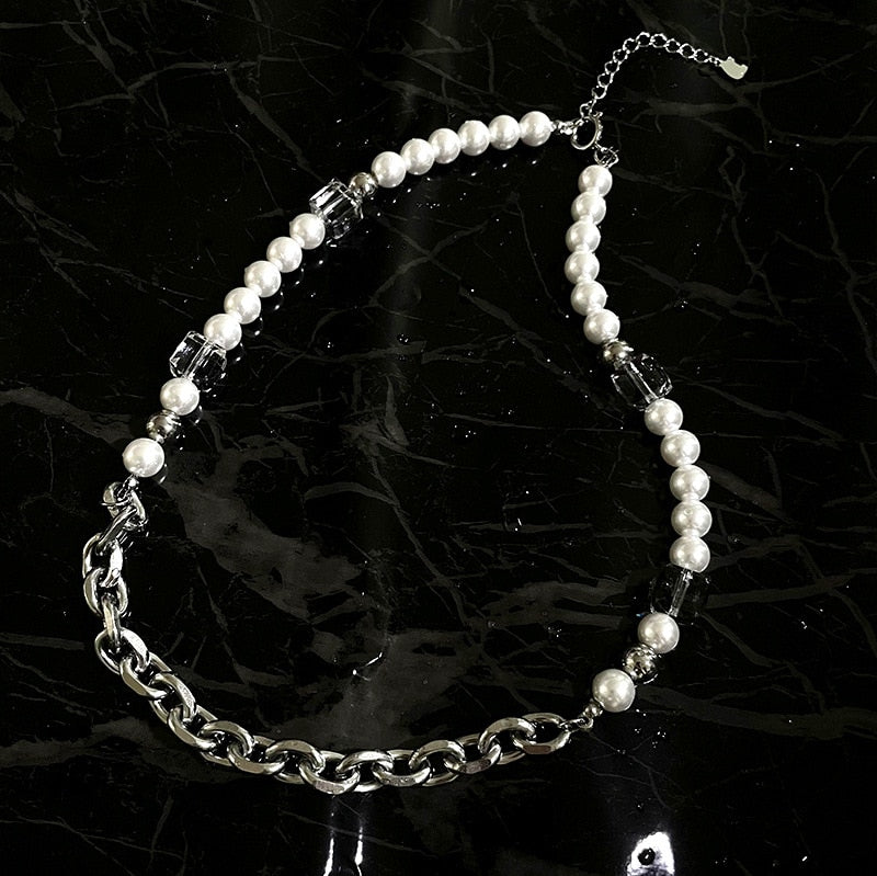 Industrial Pearl & Chain Necklace